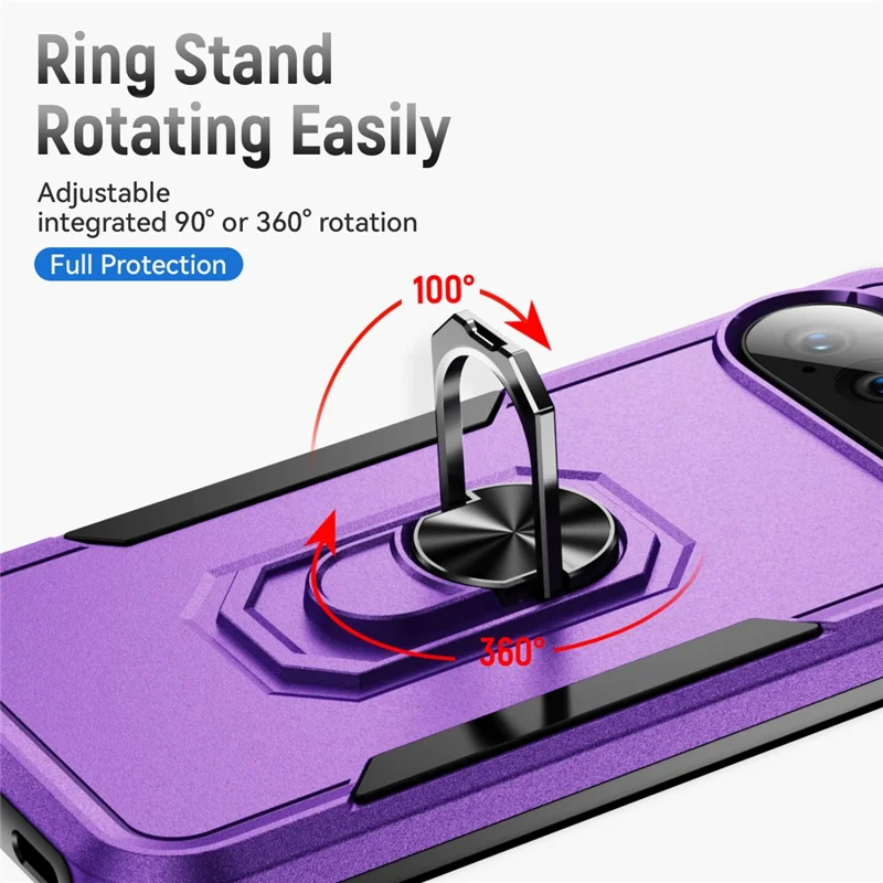 For Google Pixel 10 Pro XL Case Military Grade Ring Kickstand PC + TPU Phone Cover - Purple + Black