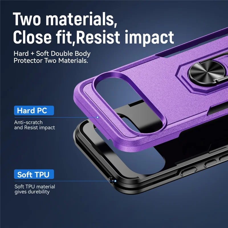 For Google Pixel 10 Pro XL Case Military Grade Ring Kickstand PC + TPU Phone Cover - Purple + Black