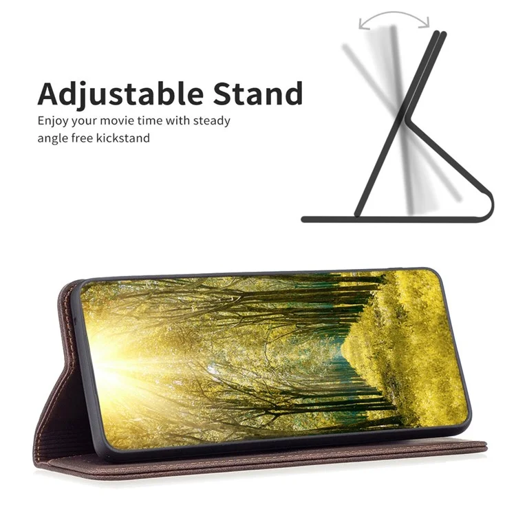 BINFEN COLOR For Samsung Galaxy A14 5G / A14 4G Leather Case Mobile Cover Stand with RFID Blocking Card Holder - Brown