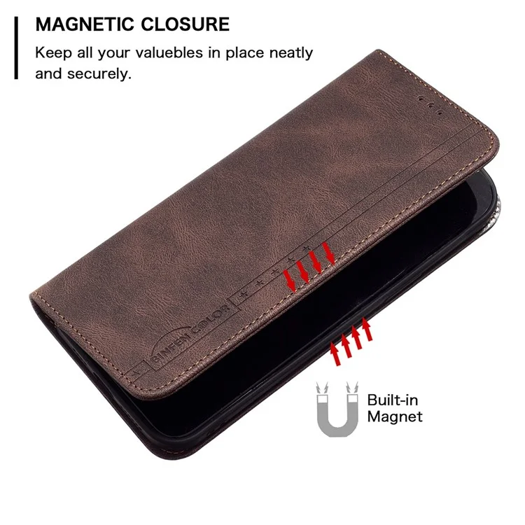 BINFEN COLOR For Samsung Galaxy A14 5G / A14 4G Leather Case Mobile Cover Stand with RFID Blocking Card Holder - Brown