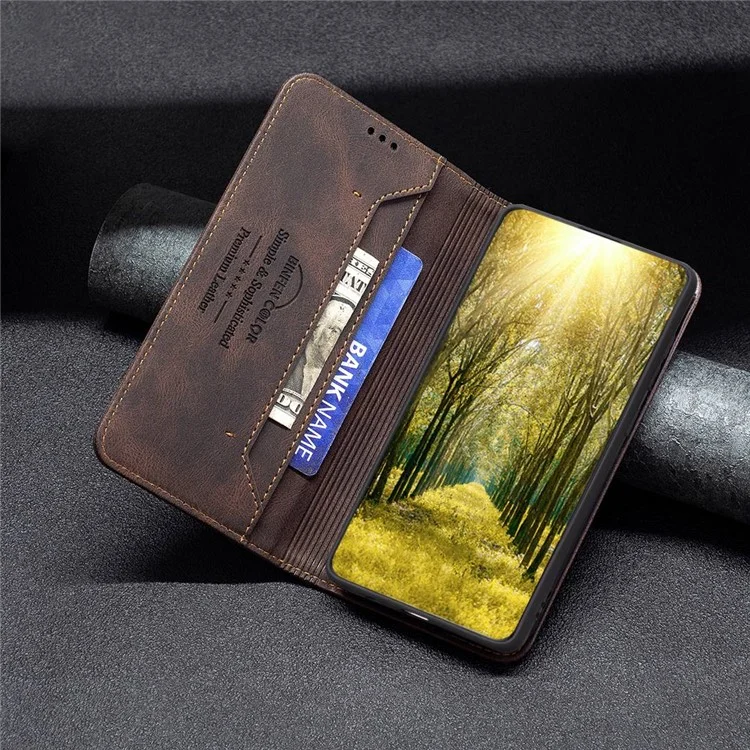BINFEN COLOR For Samsung Galaxy A14 5G / A14 4G Leather Case Mobile Cover Stand with RFID Blocking Card Holder - Brown