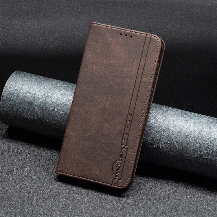BINFEN COLOR For Samsung Galaxy A14 5G / A14 4G Leather Case Mobile Cover Stand with RFID Blocking Card Holder - Brown