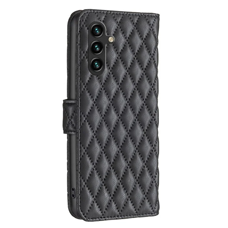 BINFEN COLOR BF Stile-14 per Samsung Galaxy A14 5G / A14 4G Custodia Wallet Phone Modello Rombo in Pelle PU Flip Stand Cover - Nero