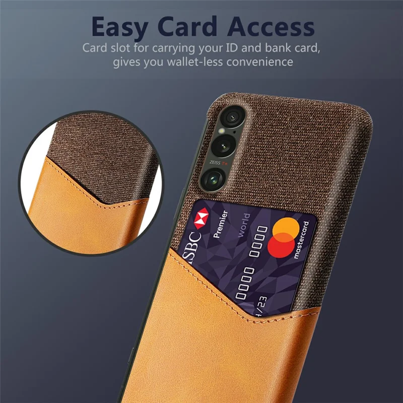 Capa de Couro PU para Sony Xperia 1 VII com Textura de Tecido, Capa Rígida para Celular com Porta-cartões - Laranja