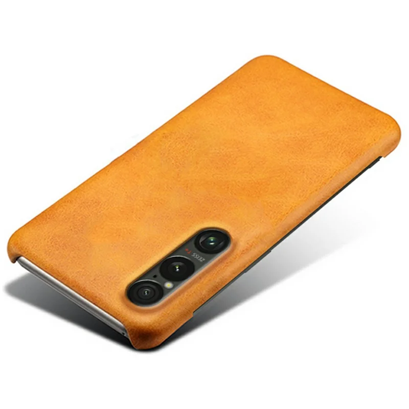 Cover per Sony Xperia 1 VII in Pelle di Vitello con Texture, PC Rigido per Protezione Telefono - Arancione