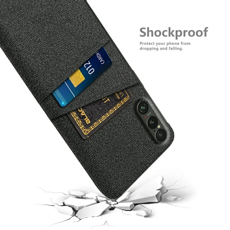 For Sony Xperia 1 VII Case Cloth + Hard PC Phone Cover with Dual Card Slots - Black