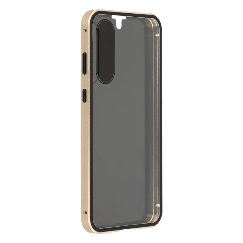 For Samsung Galaxy A56 5G Double-Sided Tempered Glass Phone Cover with Anti-Spy Screen Protector Magnetic Adsorption Metal Frame - Gold
