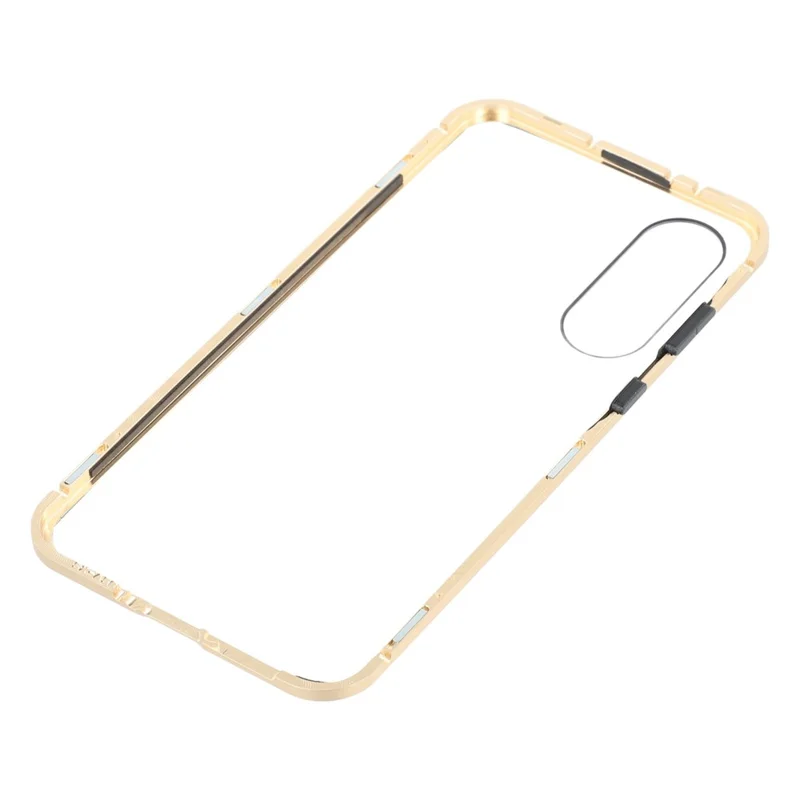 For Samsung Galaxy A56 5G Double-Sided Tempered Glass Phone Cover with Anti-Spy Screen Protector Magnetic Adsorption Metal Frame - Gold