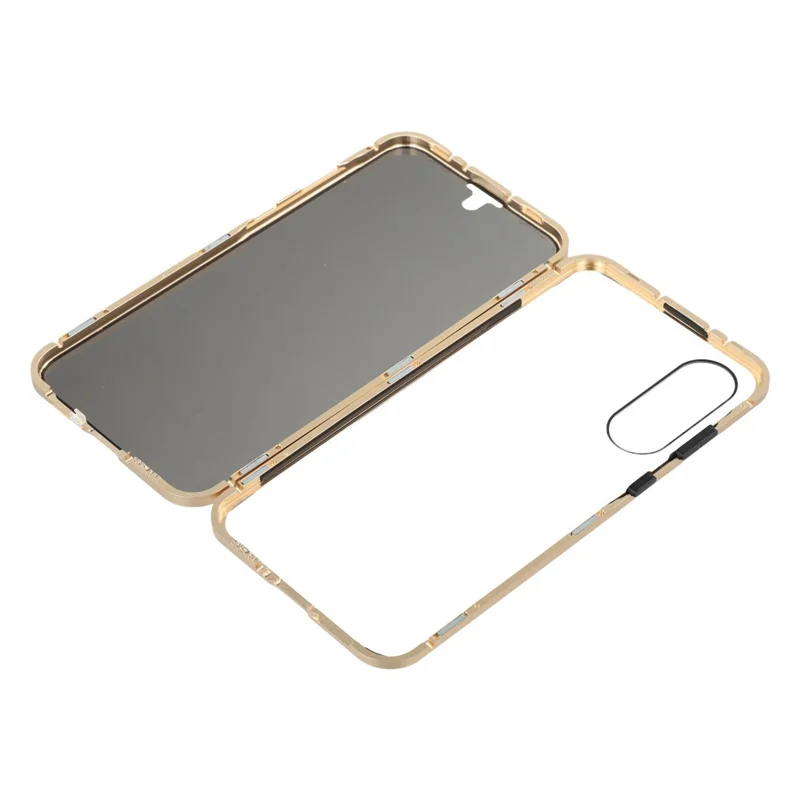 For Samsung Galaxy A56 5G Double-Sided Tempered Glass Phone Cover with Anti-Spy Screen Protector Magnetic Adsorption Metal Frame - Gold