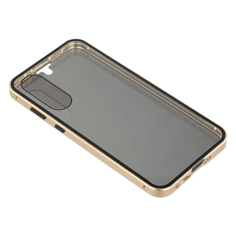 For Samsung Galaxy A56 5G Double-Sided Tempered Glass Phone Cover with Anti-Spy Screen Protector Magnetic Adsorption Metal Frame - Gold