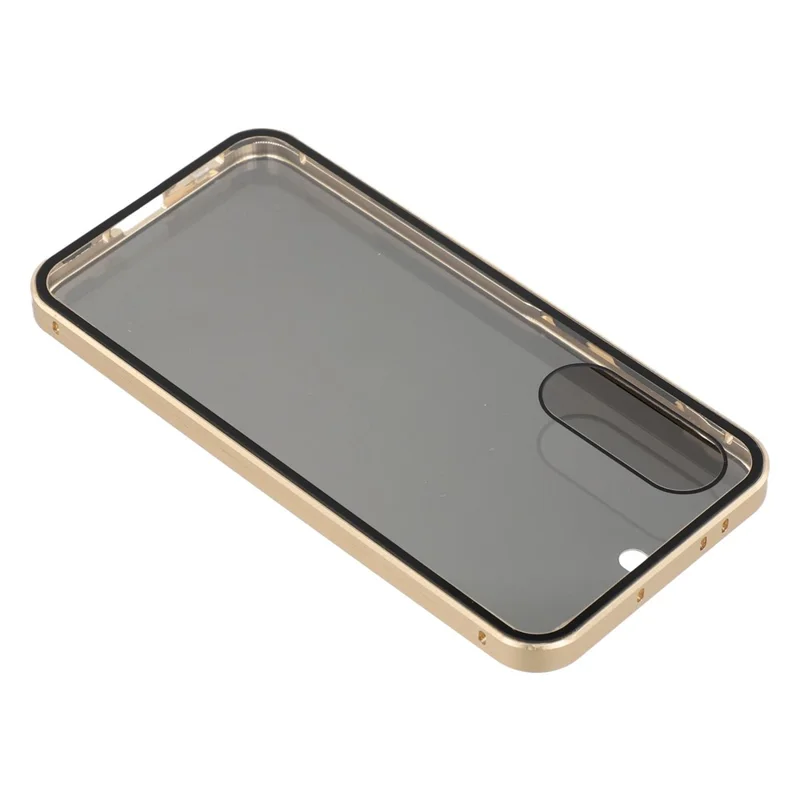 For Samsung Galaxy A56 5G Double-Sided Tempered Glass Phone Cover with Anti-Spy Screen Protector Magnetic Adsorption Metal Frame - Gold