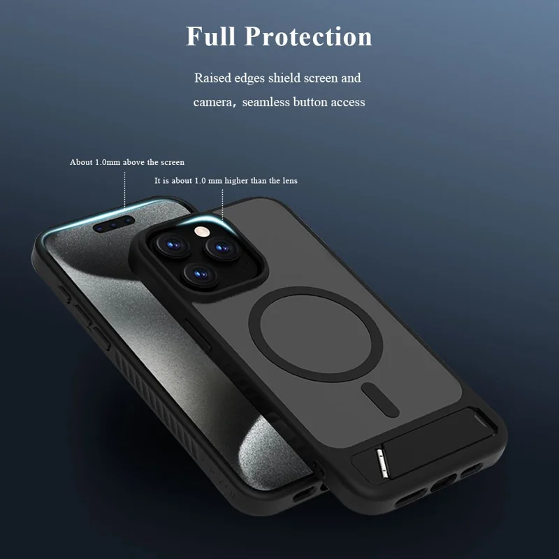 LEREACH Le-Chic Series For iPhone 15 Pro Case Compatible with MagSafe Kickstand TPU + PC Phone Cover - Blue