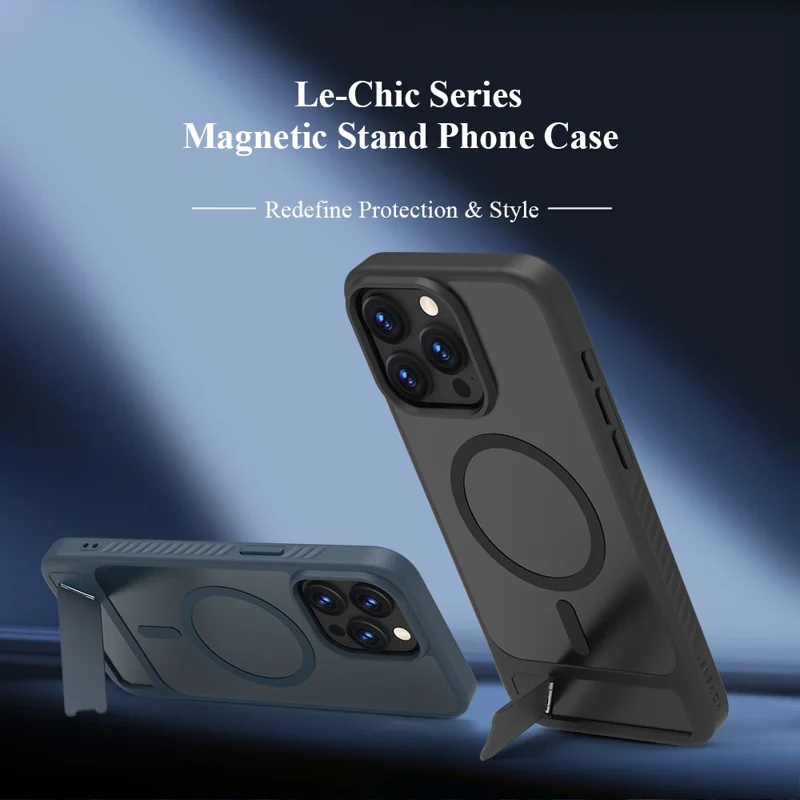 LEREACH Le-Chic Series For iPhone 15 Pro Case Compatible with MagSafe Kickstand TPU + PC Phone Cover - Blue