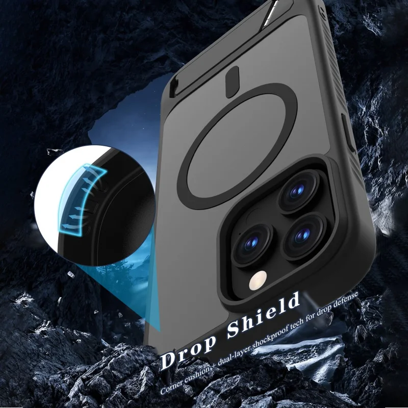 LEREACH Le-Chic Series For iPhone 15 Pro Case Compatible with MagSafe Kickstand TPU + PC Phone Cover - Blue