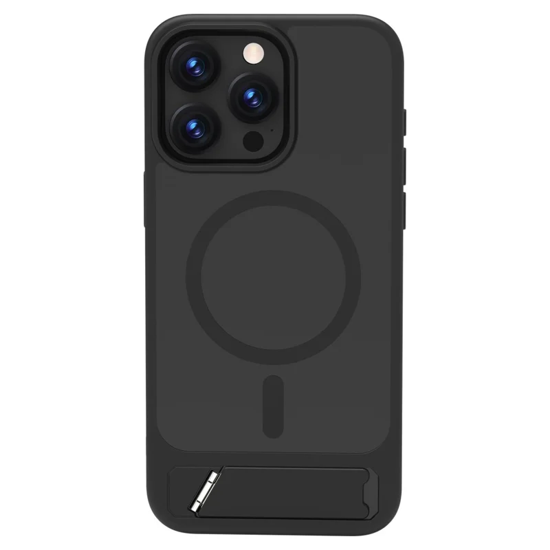 LEREACH Le-Chic Series For iPhone 15 Pro Max Case Compatible with MagSafe Kickstand TPU + PC Phone Cover - Black