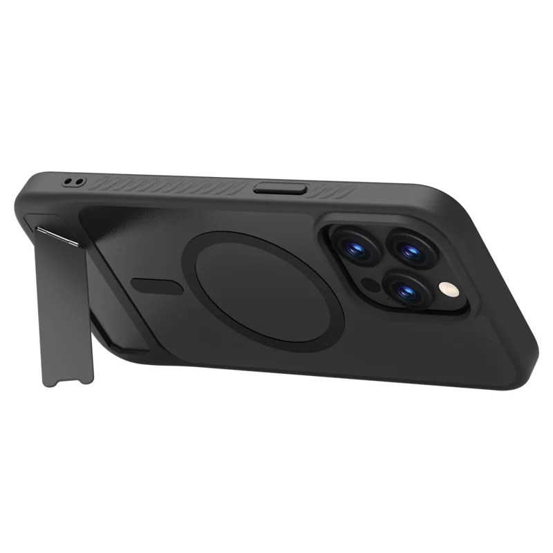LEREACH Le-Chic Series For iPhone 15 Pro Max Case Compatible with MagSafe Kickstand TPU + PC Phone Cover - Black
