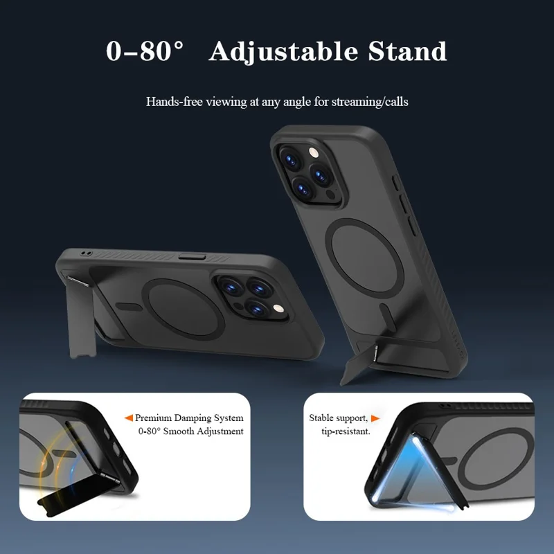LEREACH Le-Chic Series For iPhone 15 Pro Max Case Compatible with MagSafe Kickstand TPU + PC Phone Cover - Black
