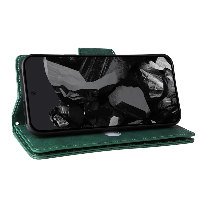 For Google Pixel 10 Pro XL / 9 Pro XL Case Zipper Wallet Rivet Decor Leather Phone Cover with Wrist Strap - Green