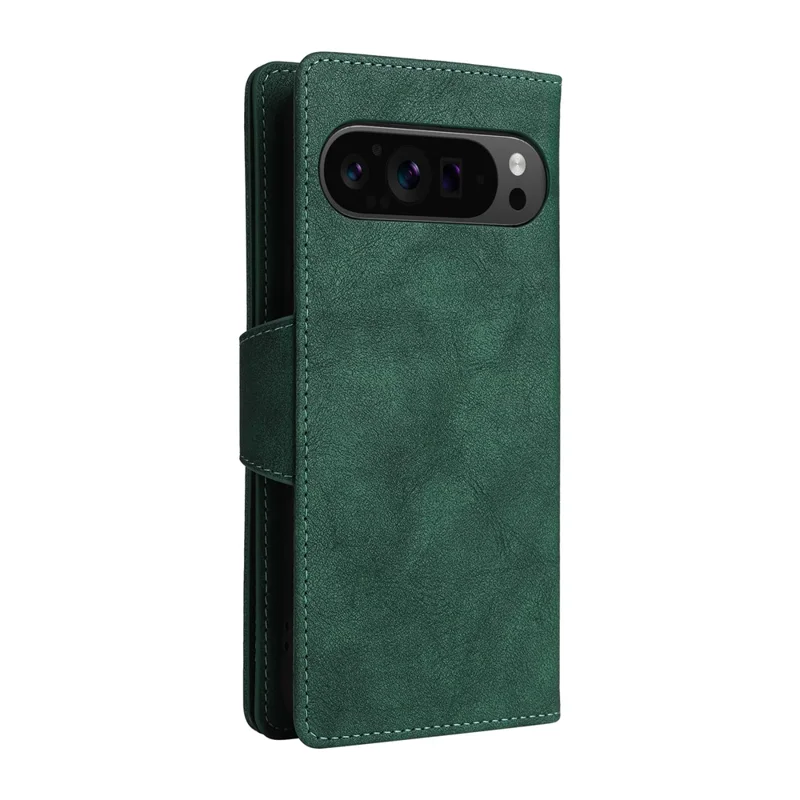 For Google Pixel 10 Pro XL / 9 Pro XL Case Zipper Wallet Rivet Decor Leather Phone Cover with Wrist Strap - Green