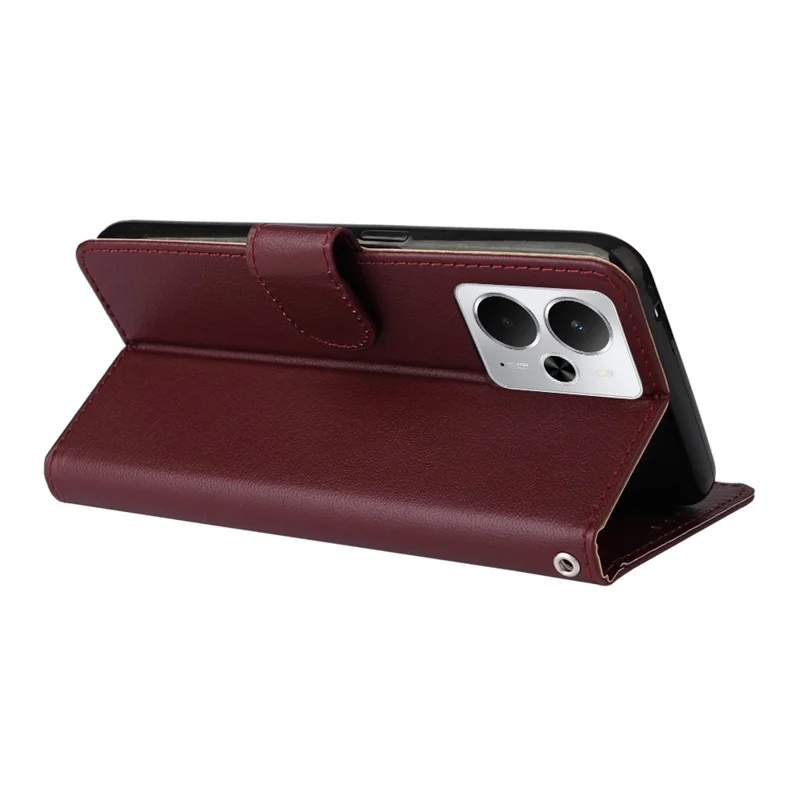 Capa de telefone para Realme 14 5G / Neo7x 5G / P3 5G / 14T 5G, Carteira Suporte de Visualização Capa de Couro PU com Alça de Pulso - Vermelho Vinho
