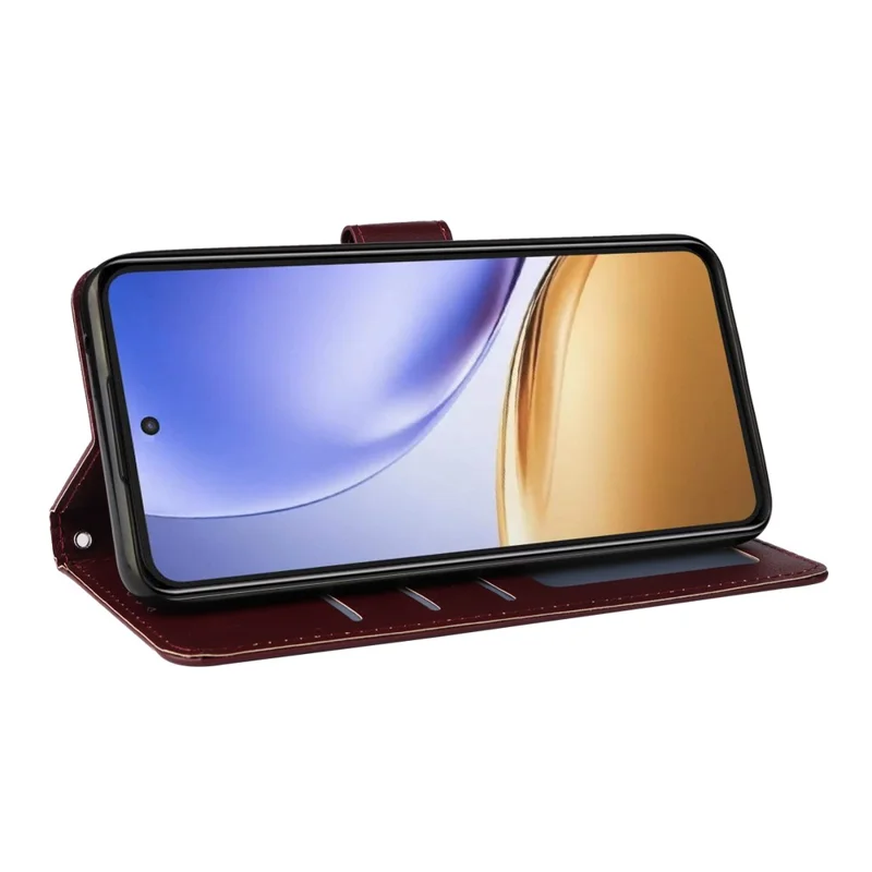 Capa de telefone para Realme 14 5G / Neo7x 5G / P3 5G / 14T 5G, Carteira Suporte de Visualização Capa de Couro PU com Alça de Pulso - Vermelho Vinho