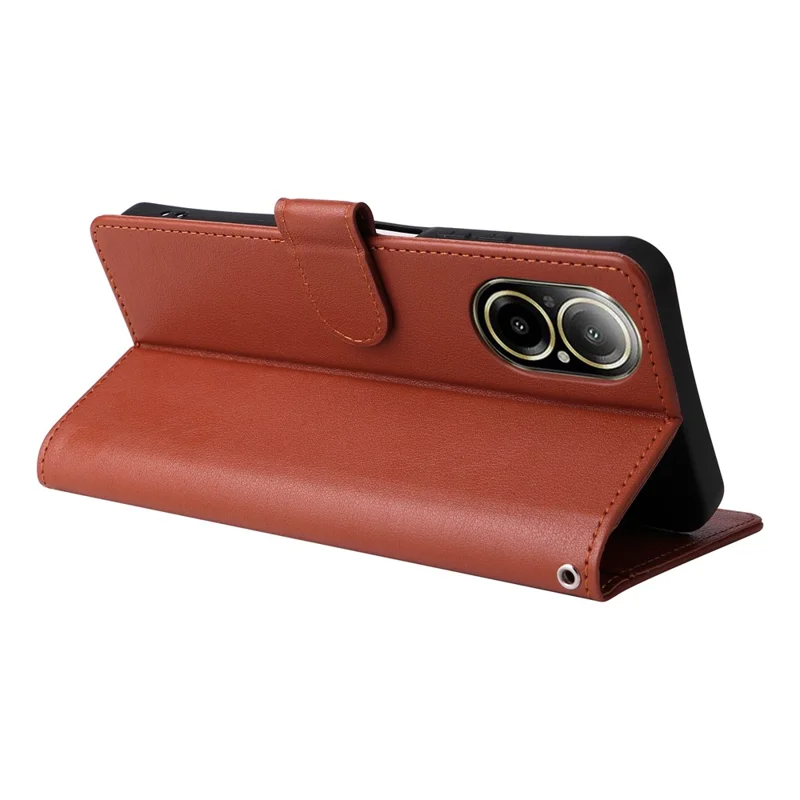 Funda tipo cartera con soporte de vista para Realme C67 4G / 12 Lite 4G, de cuero PU con correa de muñeca - Marrón