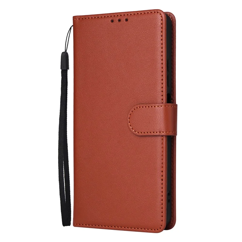 Funda tipo cartera con soporte de vista para Realme C67 4G / 12 Lite 4G, de cuero PU con correa de muñeca - Marrón