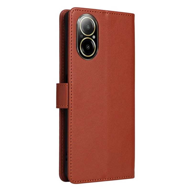Funda tipo cartera con soporte de vista para Realme C67 4G / 12 Lite 4G, de cuero PU con correa de muñeca - Marrón