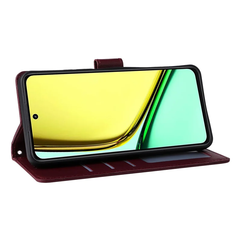 For Realme C67 4G / 12 Lite 4G Case Wallet Stand View PU Leather Phone Cover with Wrist Strap - Wine Red