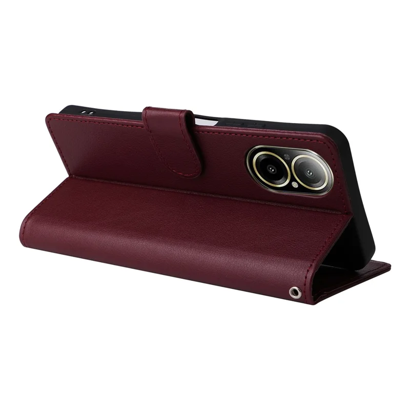 For Realme C67 4G / 12 Lite 4G Case Wallet Stand View PU Leather Phone Cover with Wrist Strap - Wine Red