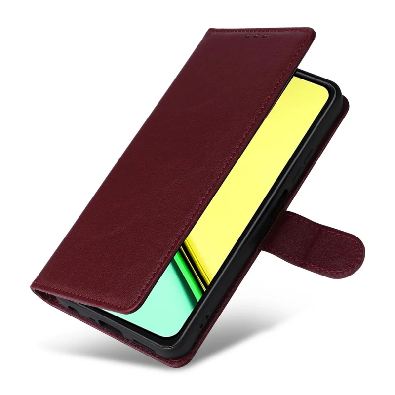For Realme C67 4G / 12 Lite 4G Case Wallet Stand View PU Leather Phone Cover with Wrist Strap - Wine Red