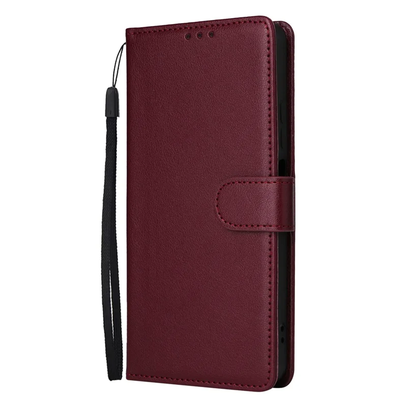 For Realme C67 4G / 12 Lite 4G Case Wallet Stand View PU Leather Phone Cover with Wrist Strap - Wine Red