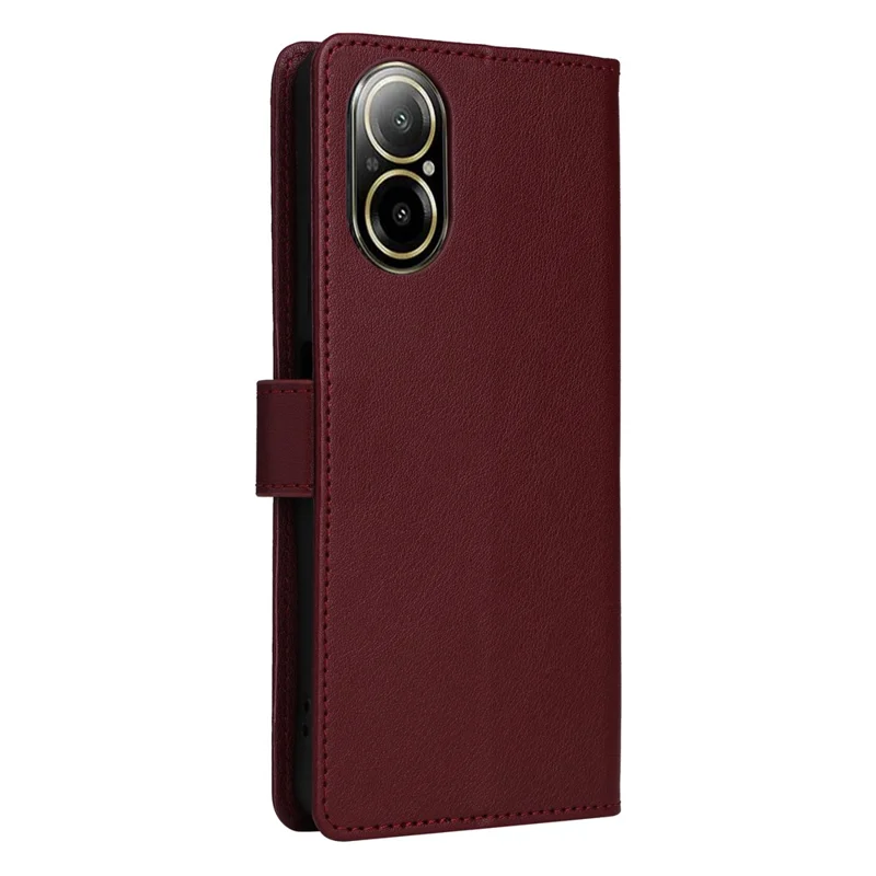 For Realme C67 4G / 12 Lite 4G Case Wallet Stand View PU Leather Phone Cover with Wrist Strap - Wine Red