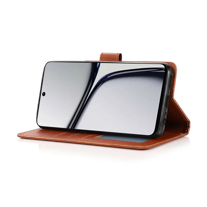 Capa Carteira para Realme C65 4G com Suporte e Visualização em Couro PU, Alça de Pulso - Marrom