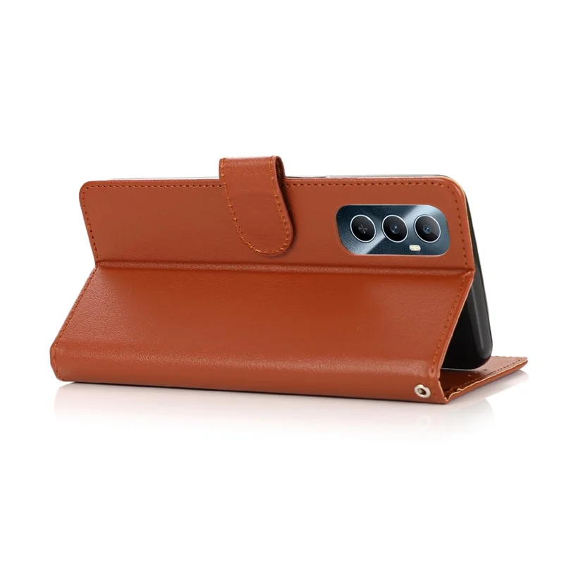 Capa Carteira para Realme C65 4G com Suporte e Visualização em Couro PU, Alça de Pulso - Marrom