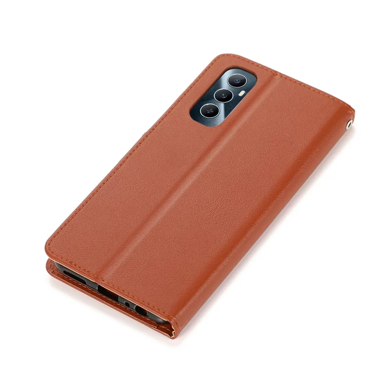 Capa Carteira para Realme C65 4G com Suporte e Visualização em Couro PU, Alça de Pulso - Marrom