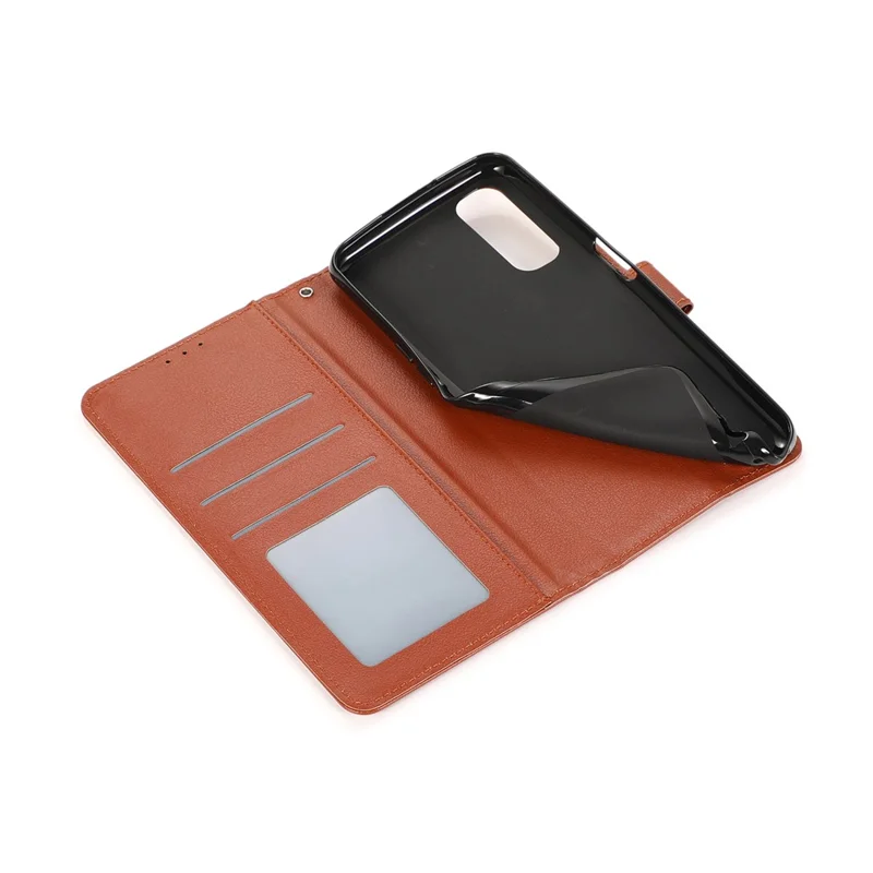 Capa Carteira para Realme C65 4G com Suporte e Visualização em Couro PU, Alça de Pulso - Marrom