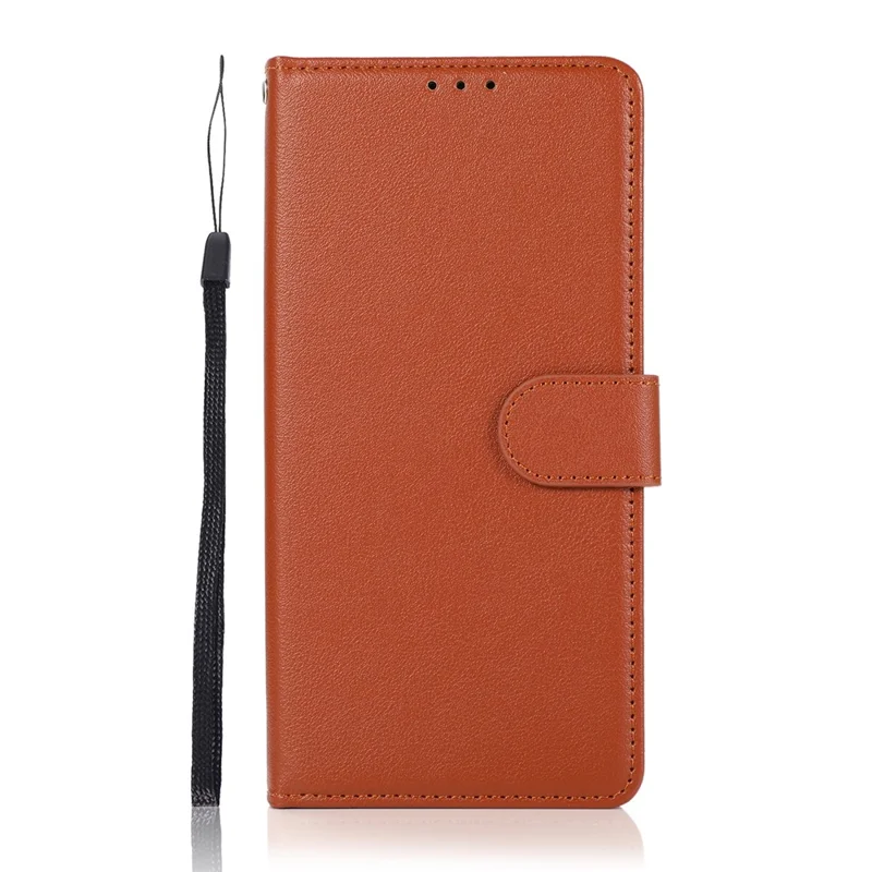 Capa Carteira para Realme C65 4G com Suporte e Visualização em Couro PU, Alça de Pulso - Marrom