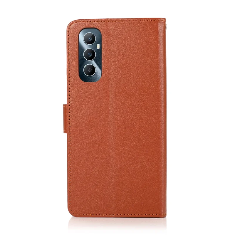 Capa Carteira para Realme C65 4G com Suporte e Visualização em Couro PU, Alça de Pulso - Marrom