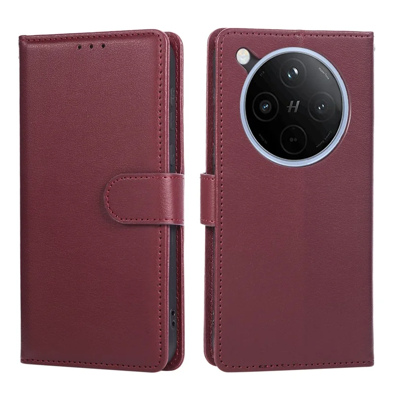 Funda tipo cartera con soporte y vista para Oppo Find X8 Pro 5G, de cuero PU con correa de muñeca - Rojo Vino