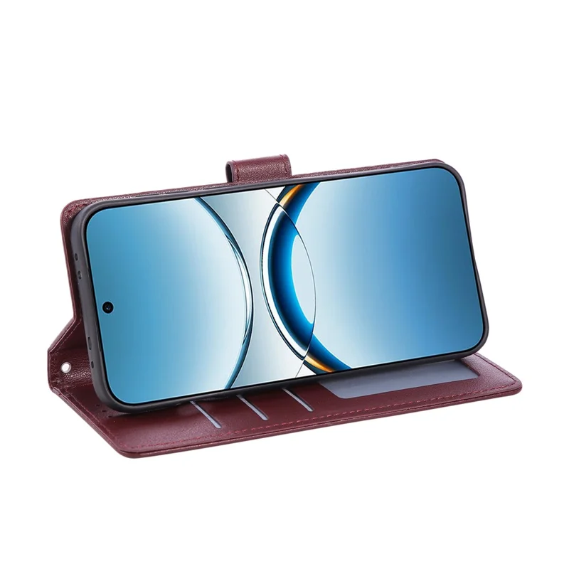 Funda tipo cartera con soporte y vista para Oppo Find X8 Pro 5G, de cuero PU con correa de muñeca - Rojo Vino