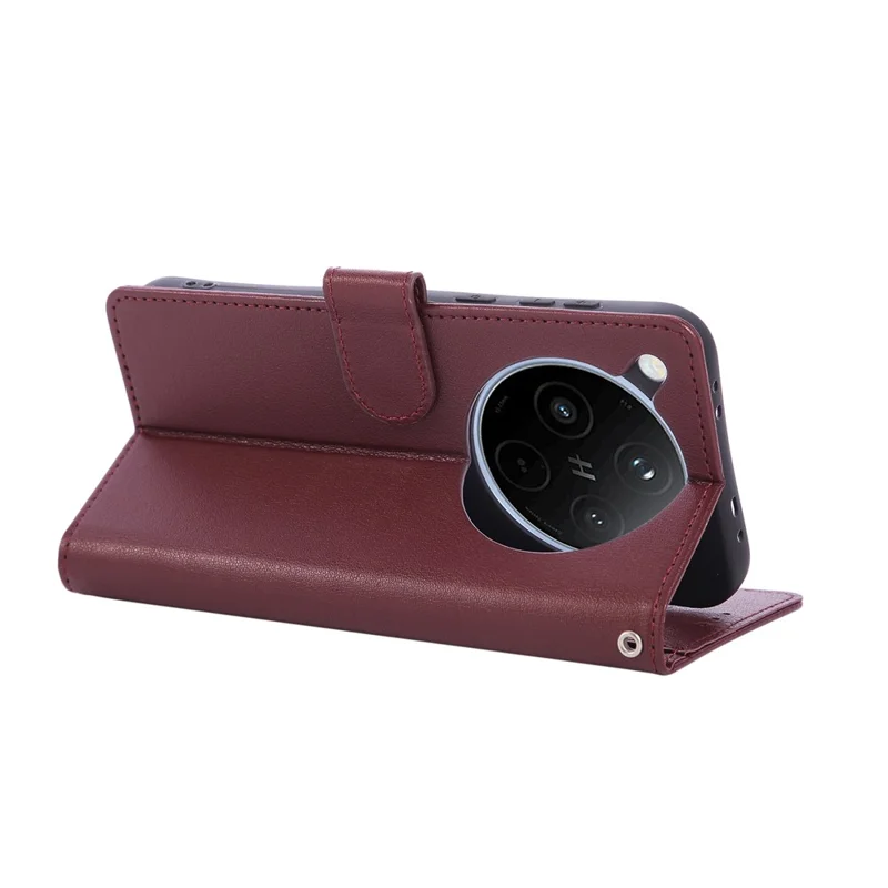 Funda tipo cartera con soporte y vista para Oppo Find X8 Pro 5G, de cuero PU con correa de muñeca - Rojo Vino