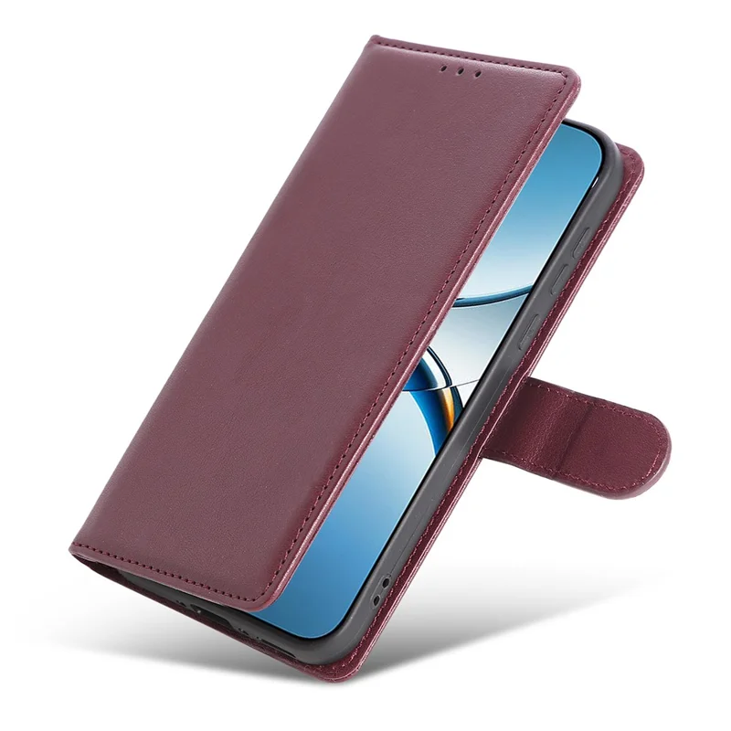 Funda tipo cartera con soporte y vista para Oppo Find X8 Pro 5G, de cuero PU con correa de muñeca - Rojo Vino