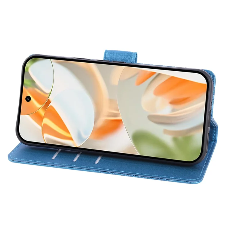 Phone Case For Google Pixel 10 / 10 Pro / 9 / 9 Pro , Rose Flower PU Leather Wallet Cover with 3 Card Slots / Wrist Strap - Blue