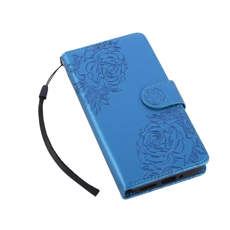 Phone Case For Google Pixel 10 / 10 Pro / 9 / 9 Pro , Rose Flower PU Leather Wallet Cover with 3 Card Slots / Wrist Strap - Blue