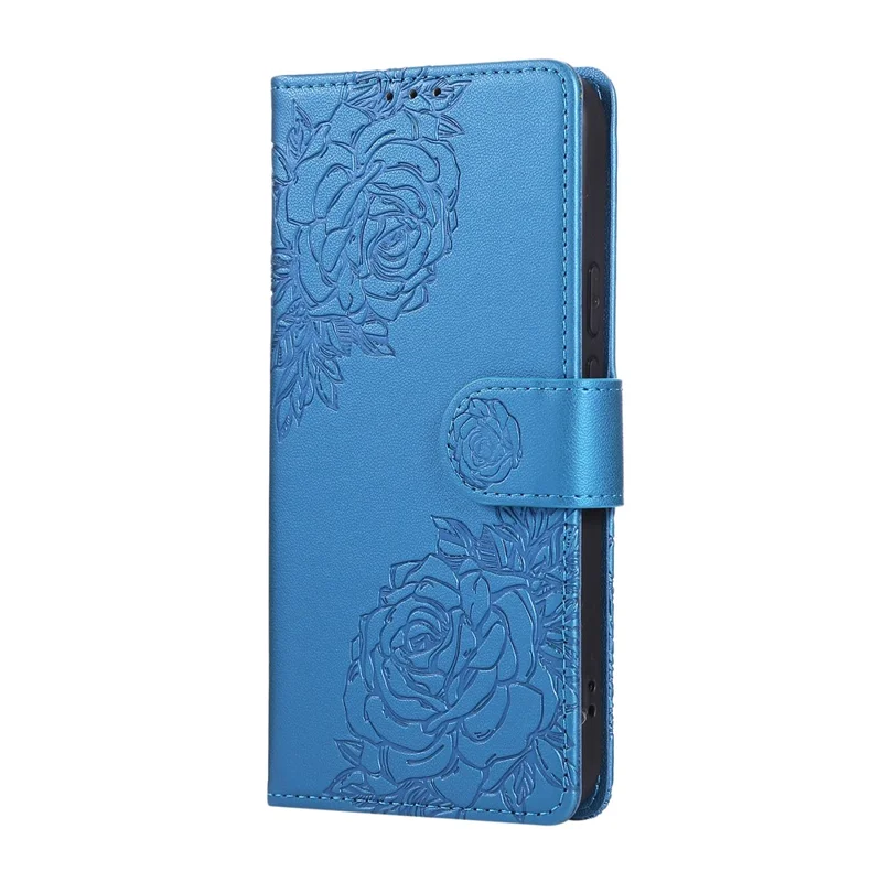 Phone Case For Google Pixel 10 / 10 Pro / 9 / 9 Pro , Rose Flower PU Leather Wallet Cover with 3 Card Slots / Wrist Strap - Blue