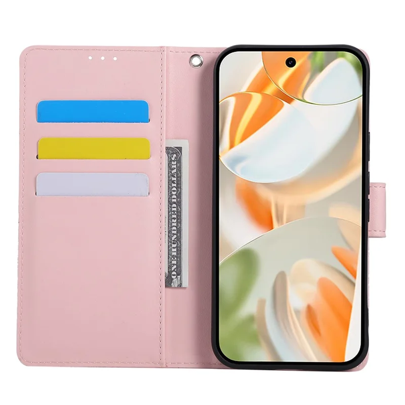 Cover per Google Pixel 10 Pro XL / 9 Pro XL con Fiore di Rosa in Pelle PU Portafoglio con 3 Slot per Carte / Cinturino da Polso - Oro Rosa