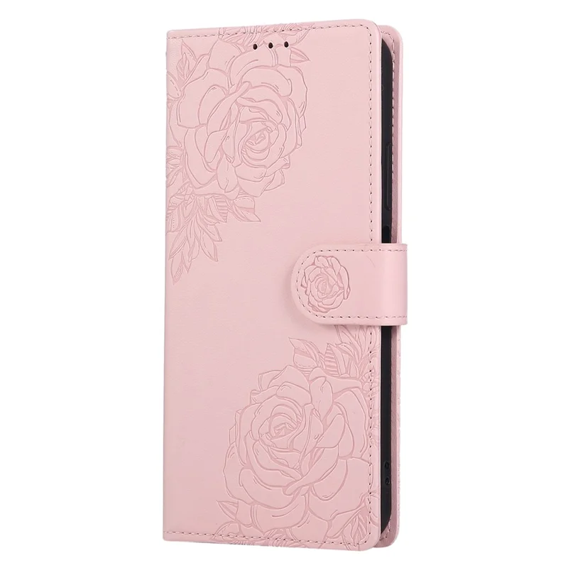 Cover a portafoglio in pelle PU con fiore di rosa per Oppo A5 Pro 5G (Globale) / 4G (Globale) / A5 Energy 5G (Cina), con 3 slot per carte - Oro Rosa
