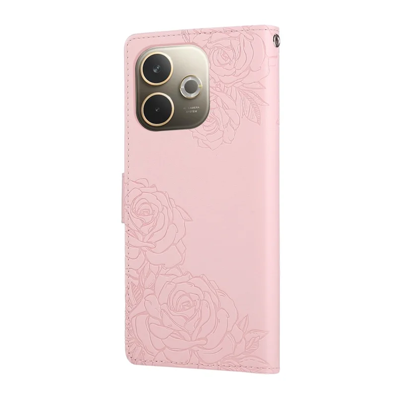 Cover a portafoglio in pelle PU con fiore di rosa per Oppo A5 Pro 5G (Globale) / 4G (Globale) / A5 Energy 5G (Cina), con 3 slot per carte - Oro Rosa