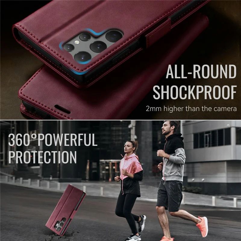 CASEME 033 Serie per Samsung Galaxy S23 Ultra Custodia Portafoglio RFID Blocking Stand Texture Vitello Pelle Custodia Telefonica - Rosso